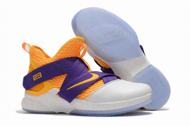 Nike Lebron James Soldier 12 Shoes Yellow Purple White